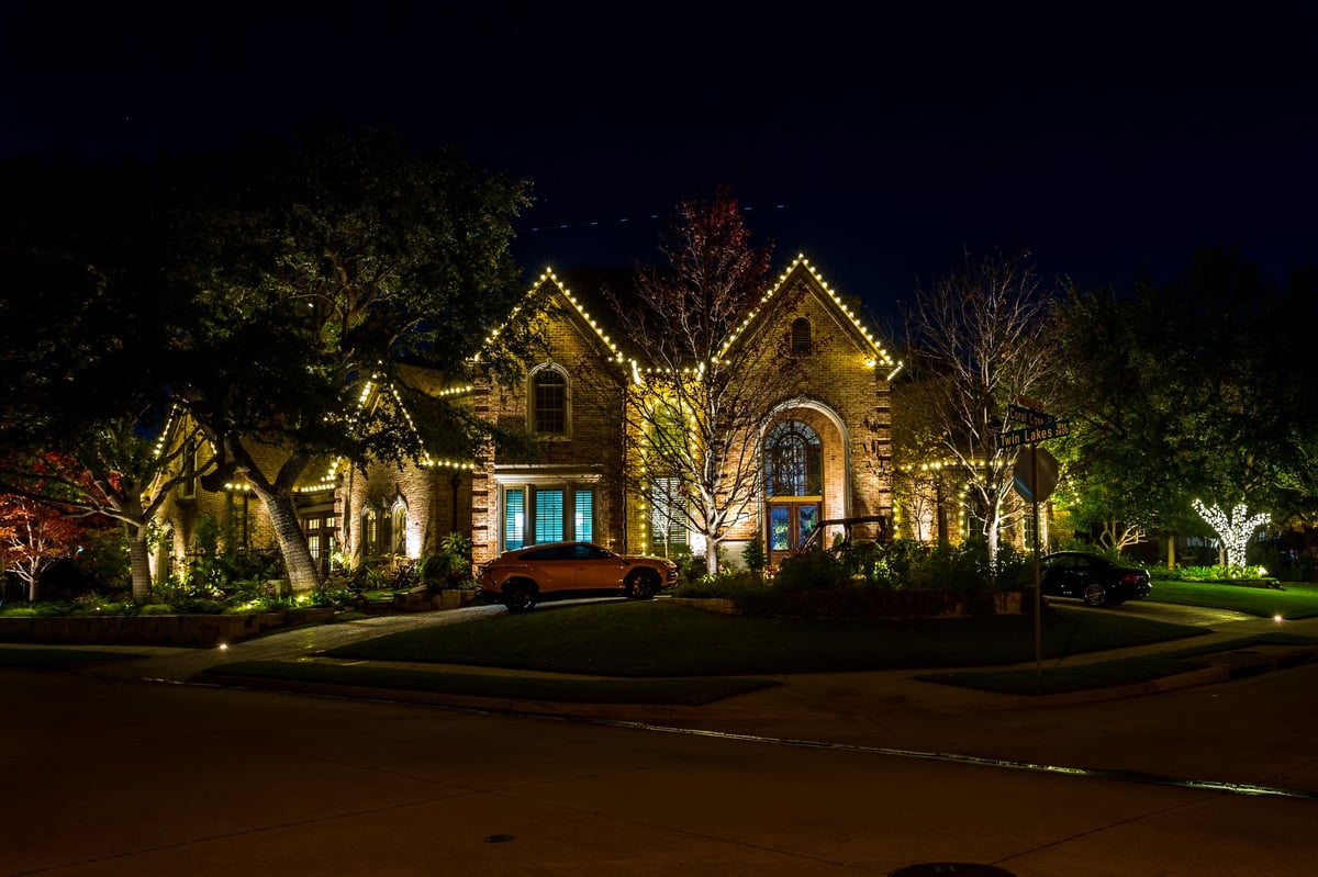 Private luxury residence in Dallas, Texas illuminated at night