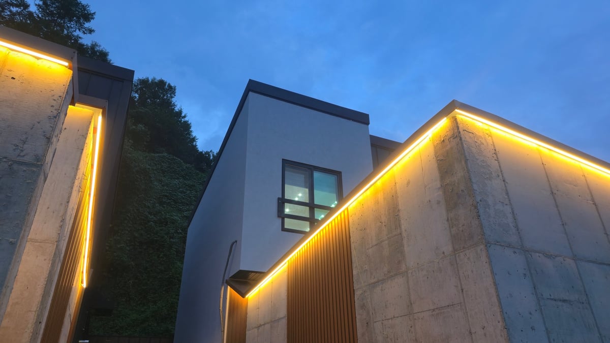 Contemporary architecture featuring clean lines and soft LED lighting