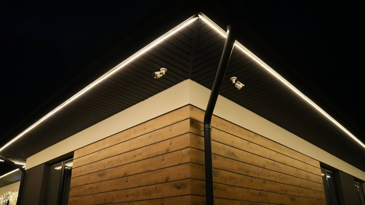 Govee luminous LED garland decorating a home roof in a warm festive glow