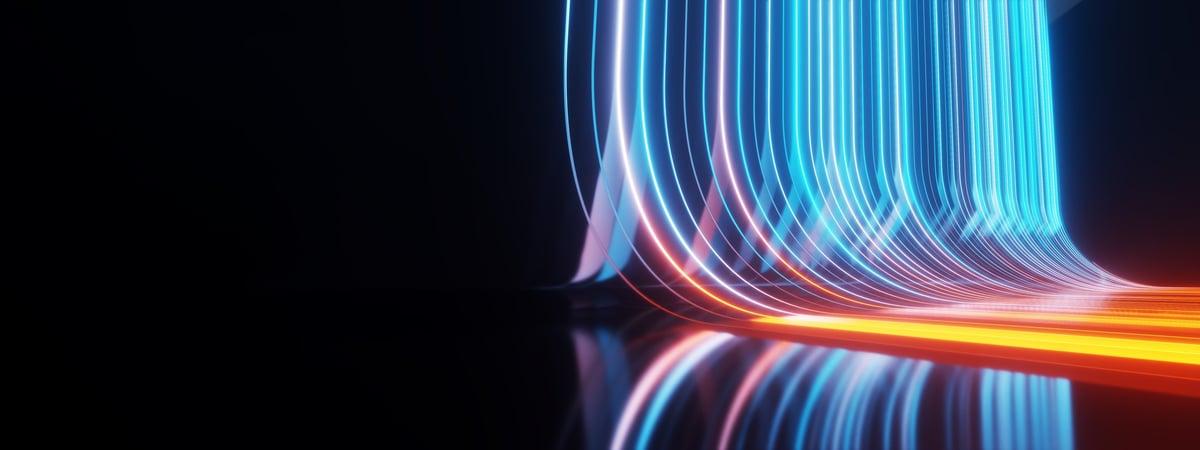 Abstract neon light lines in blue and pink, modern futuristic wall background
