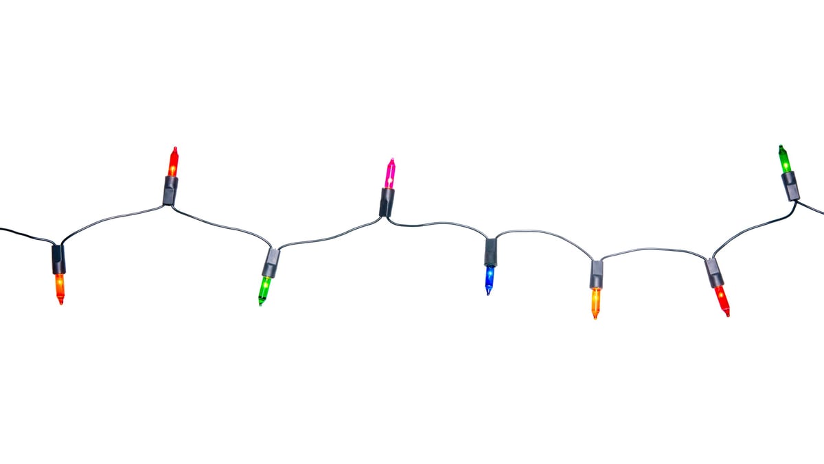 String of Christmas lights isolated on white background
