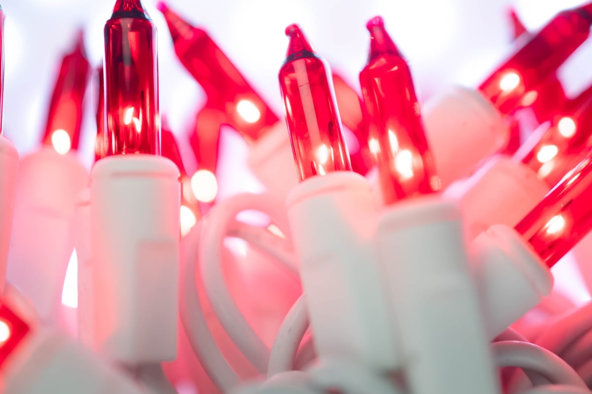 Red Christmas lights abstract close up macro background image