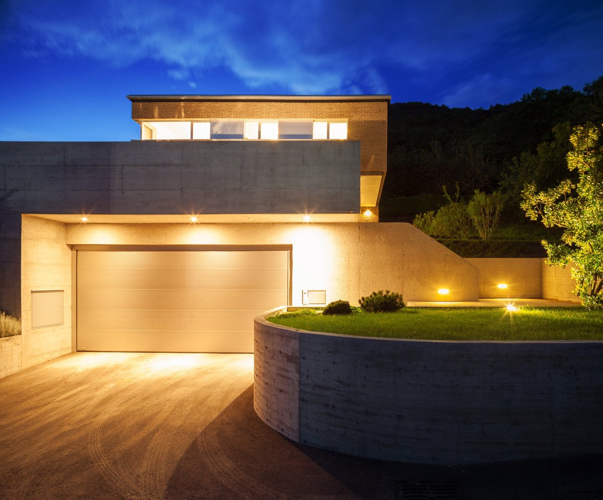 Govee LED lighting illuminating a modern design house at night